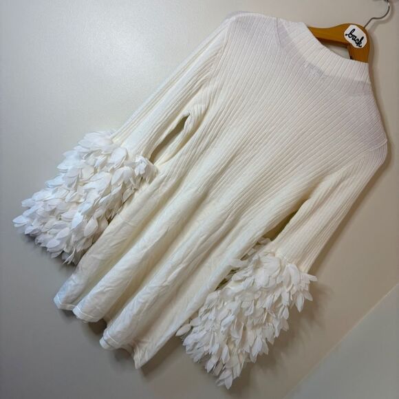 Tyler Boe Cream Knit Mock Neck Sweater Dress Textured Long Sleeves Women's M gre - Picture 6 of 14
